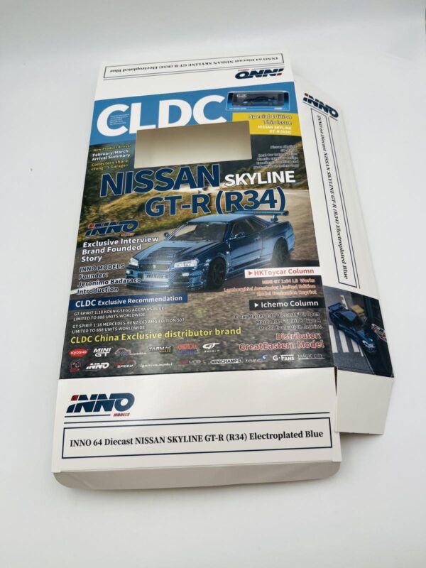 INNO MODELS 1:64 NISSAN SKYLINE GT-R R34 CLDC MAGAZINE EDITION CAJA INTERIOR DAÑADA. - Imagen 7