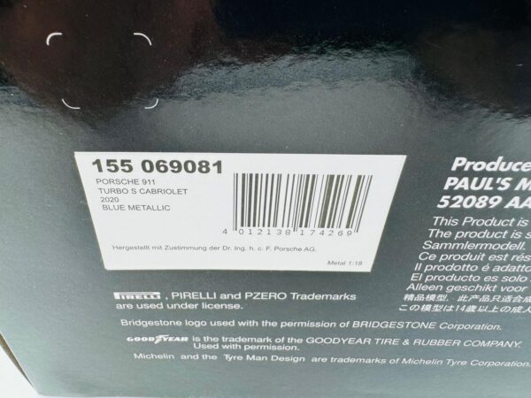 MINICHAMPS 1:18 PORSCHE 911 TURBO S CABRIOLET 2020 BLUE METALLIC - Imagen 8