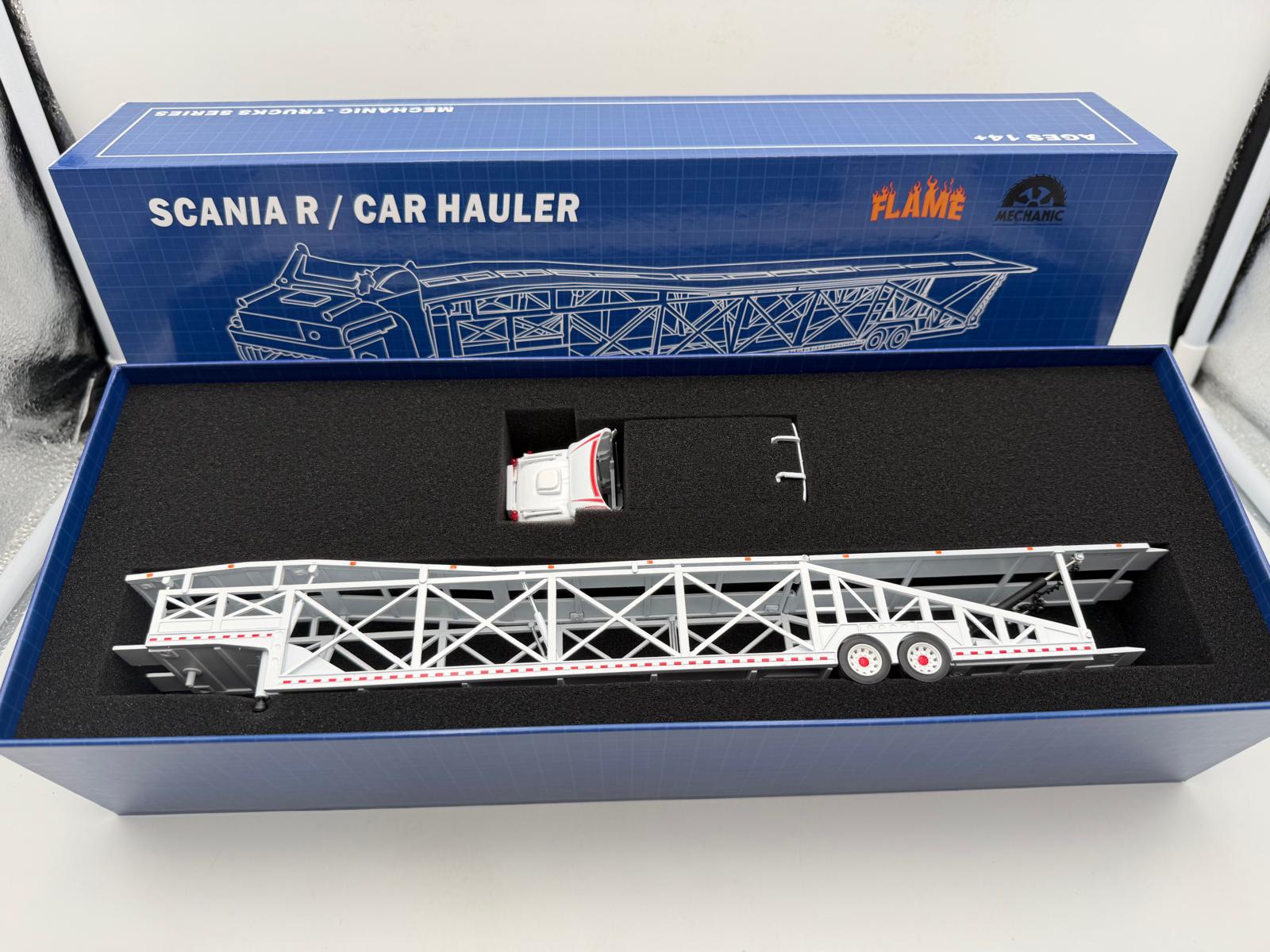 FLAME MODEL 1:64 SCANIA TRANSPORTE DE COCHES BLANCO - Imagen 2
