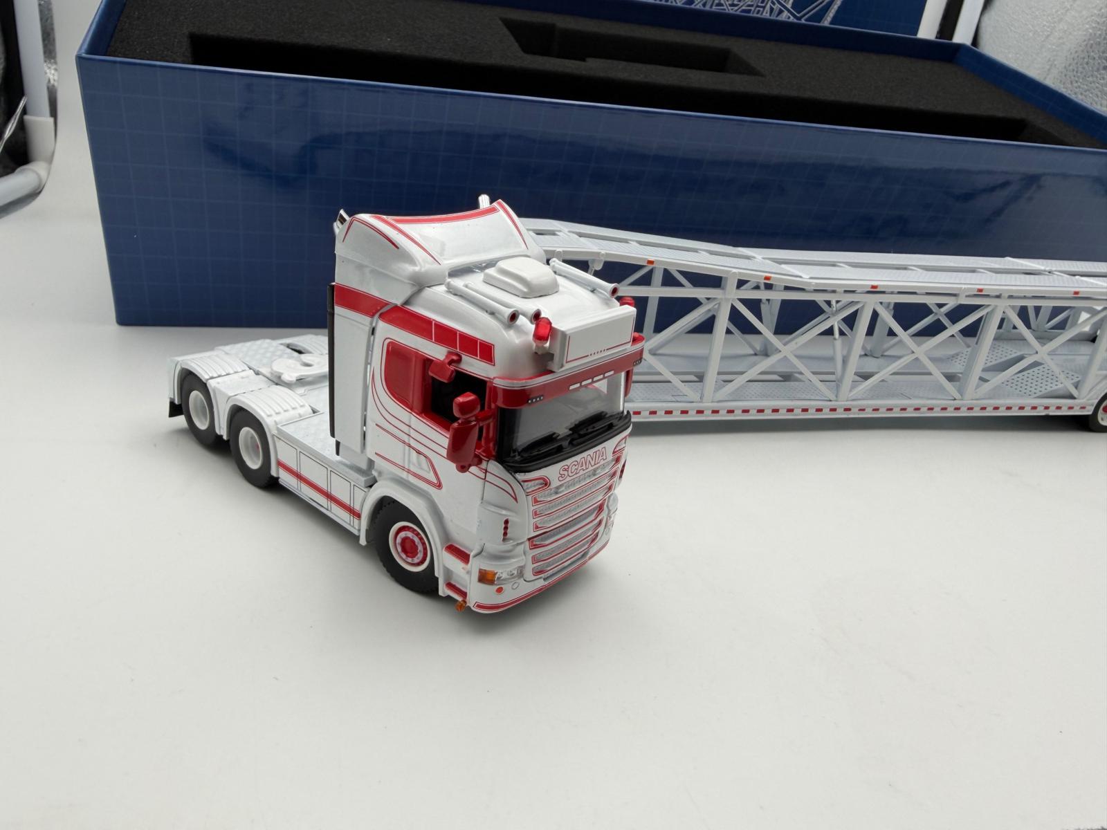 FLAME MODEL 1:64 SCANIA TRANSPORTE DE COCHES BLANCO - Imagen 3